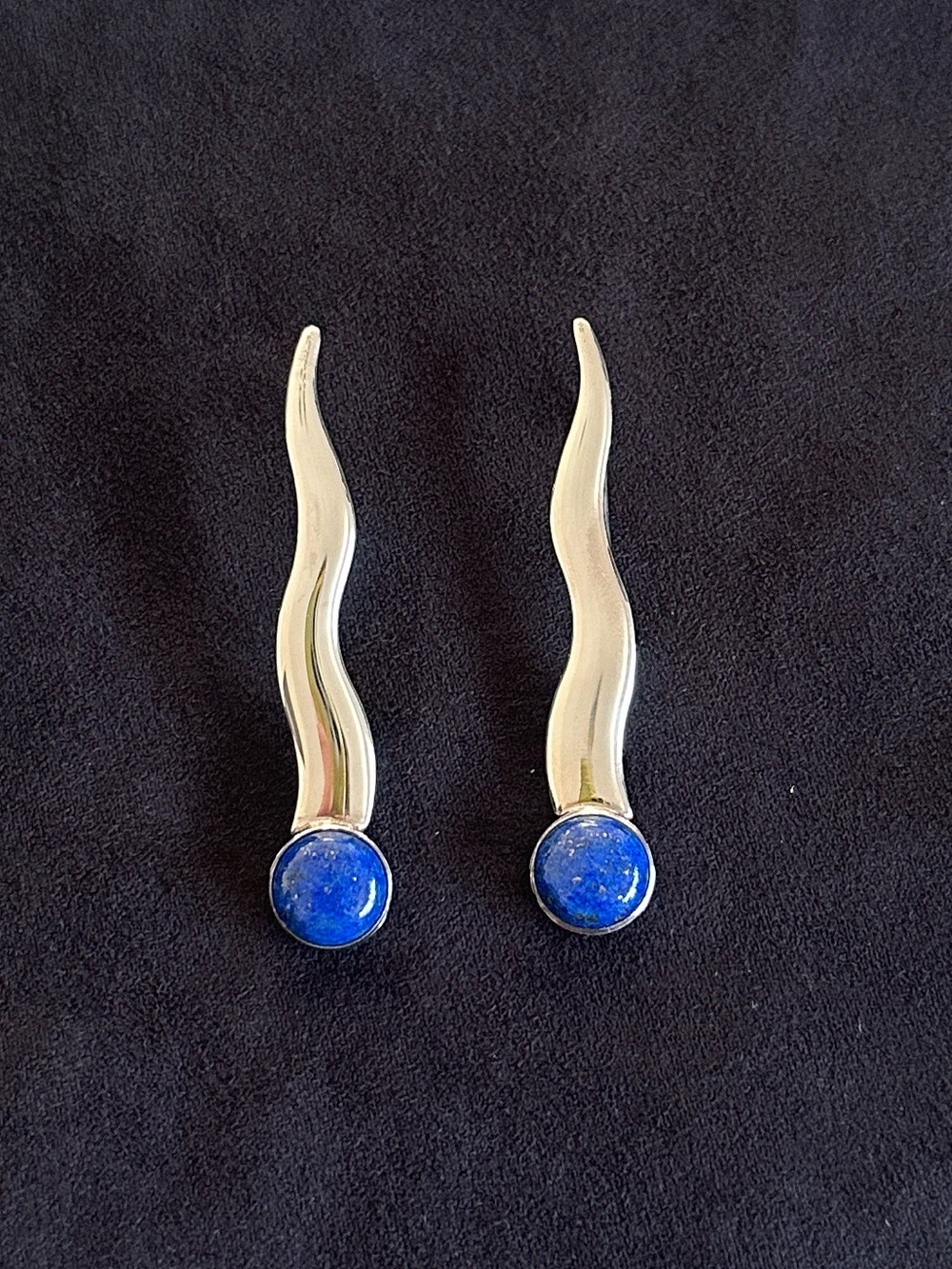 Jay King Lapis Lazuli Silver Wave Drop Earrings